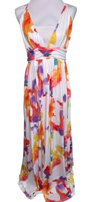 LORAGAL Floral Deep V Neck Floral Ruched Cinch Waist Maxi Dresses-Large NWT thumbnail 1