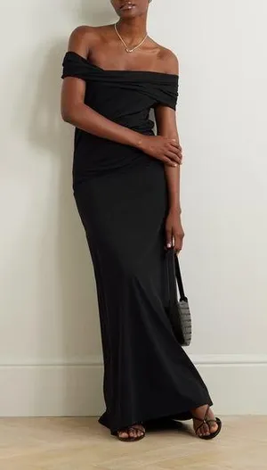 🌸AMTIOUS ruched stretch long dress ✨ Black Size L thumbnail 1