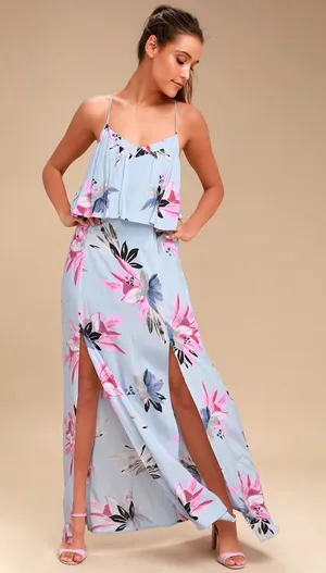 O'Neill Milly Periwinkle Blue Floral Print Maxi Dress Size Small thumbnail 1