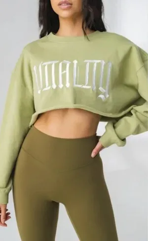 Vitality | Balance Athletica Warm Up Raw Hem Crop‎ Crewneck Sweatshirt Green thumbnail 1
