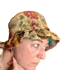 Vintage Handmade 60s Chenille Carpet Floral Tapestry Hat Go-Go Grunge Bucket EUC thumbnail 3