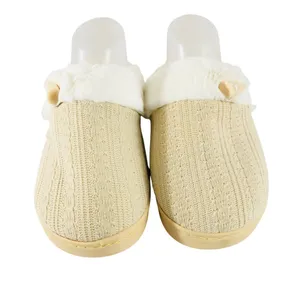 Womens Clog Slippers Knit Faux Fur Lined Slip On Beige Ivory Size 38/39 US 6/7 thumbnail 2