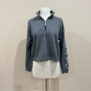 Calvin Klein Heather Grey Half Zip Oversized Crop Pullover Sz Small thumbnail 9