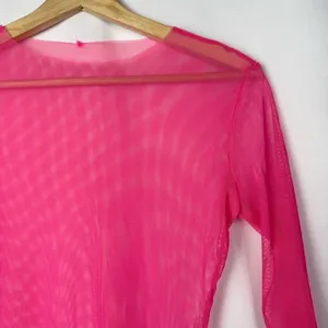 Boutique Hot Pink Sheer Fishnet Mesh Long Sleeve Bodycon Cover Up S‎ thumbnail 3