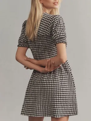 Anthropologie Maeve Puff-Sleeve Babydoll Mini Dress gingham size XS thumbnail 2