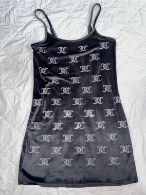 Juicy Couture Black Velour Logo-Print Slip Dress thumbnail 1