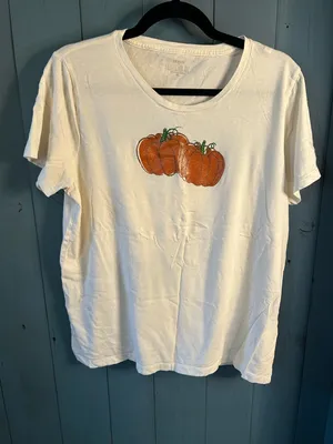 J. Crew Cream Short Sleeve Collectors Tee with Glitter Pumpkin Trio | Size XL thumbnail 2
