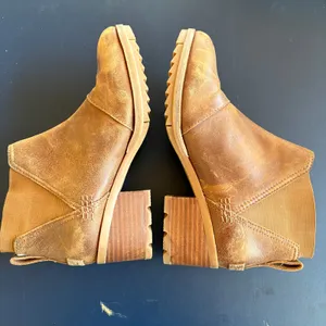 Sorel Cate Chelsea Tan Leather Chunky Heel Boots Pull On Western Waterproof 6.5 thumbnail 5