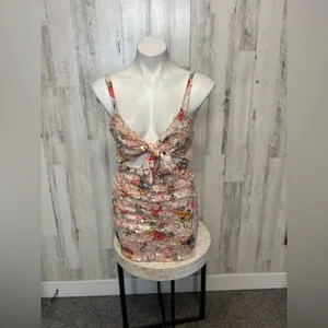 Kira Kira Sequin Floral Bodycon Dress with Front Tie Cutout – Size Large thumbnail 2