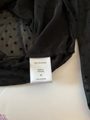 SOHO (New York & Company) Black Sheer Swiss Dot Tie-Neck Blouse - Size Medium thumbnail 5