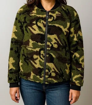 Sanctuary Green Camoflauge Zip Up Fleece Jacket Lined‎ Medium thumbnail 1