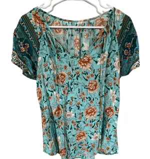 Floral Print Women's Top Blue Size L thumbnail 1