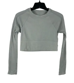 Aerie Offline By Sage Green Ribbed Seamless Crop Top Long Sleeve M Balletcore thumbnail 1