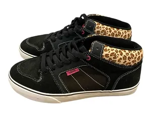 Vans Ellis Size 7 Black Suede Mid Top Sneakers with Leopard Collar Hot Pink NWO thumbnail 1