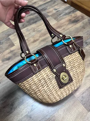 Coach Vintage Natural Straw Tote with Brown Leather Trim thumbnail 8