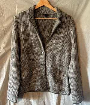 Talbots Merino Wool Sweater Jacket Womens Sz Small Gray Herringbone Office Work thumbnail 1