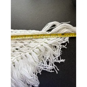 Womens Handmade OS Crochet Shawl White Fringe Open Knit Shell Stitch Wrap Boho thumbnail 4