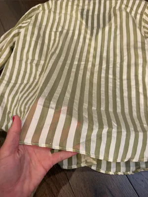 Zara Striped Green & Cream Button-Up Women's Shirt Size XL NWT - C30-139 thumbnail 7