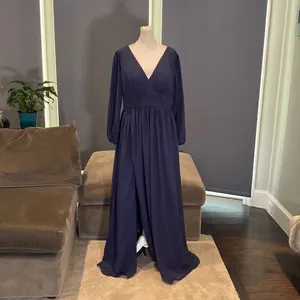 Women’s Blue Full Length V-Neck Corset Bridesmaid Dress Leg Split Size 14 thumbnail 2