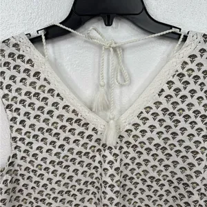 Lucky Brand Blouse Size L White Floral Crochet Trim Patterned Boho Babydoll Top thumbnail 5
