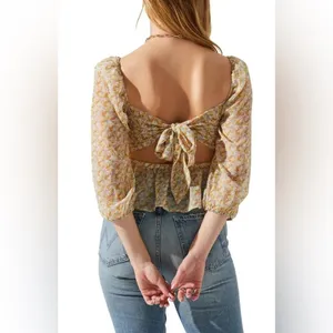 NWT ASTR THE LABEL Floral Smocked Peplum Top in Orange Purple Multi Sz. M thumbnail 3