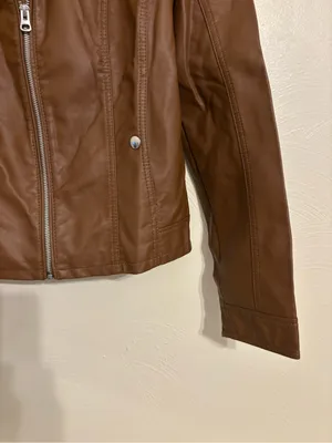 Vero Moda Cognac Faux Leather Moto Jacket L Quilted Zip thumbnail 7