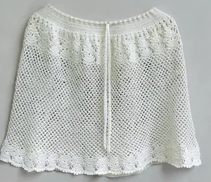 Vintage Handmade Crochet Lace Skirt Cover Up White Boho Festival Drawstring M thumbnail 1