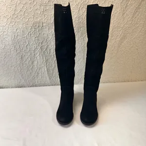 & Other Stories Genuine 1976 Leather Boots Knee Hight Shoes Back Zip Black Suede Riding Boots thumbnail 5