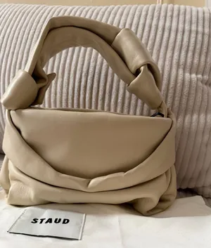STAUD KISS Cream Padded adjustable Leather Shoulder Bag thumbnail 1
