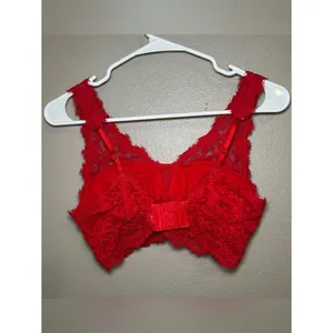 Aerie Red Floral Eyelash Lace Padded Plunge Bralette Bra Women’s Size Medium thumbnail 7