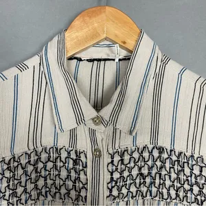 Anthropologie Floreat Norfolk Blouse Striped Long Sleeve Shirring Smocked Sz‎ XS thumbnail 16