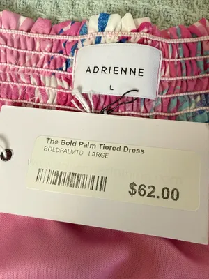 NWT Adrienne Bold Palm Tiered Dress Women Large Pink White Resort Tropical Beach thumbnail 3