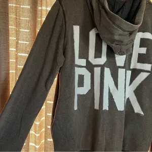 Y2K Pink Victoria’s Secret Grey Zip Up Love Pink Hopded Sweatshirt Size Medium thumbnail 9