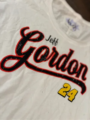 Jeff Gordon 24 White Graphic Tee - Women’s Short Sleeve bling with diamonds Lg thumbnail 2