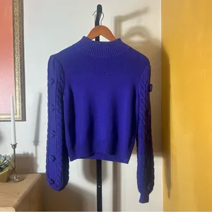 Anthropologie Maeve Kiara Textured Mock Neck Sweater‎ Merino Wool Purple Size XS thumbnail 3