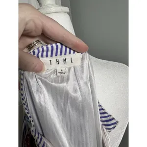 THML Blue White Striped Embroidered Halter Mini Dress Tassel Hem‎ Large thumbnail 2