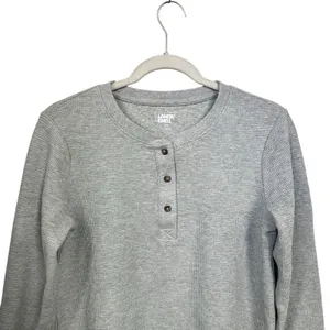 Lands’ End Womens Sz XS (2-4) Gray Waffle Knit Long Sleeve Henley Shirt Top thumbnail 2