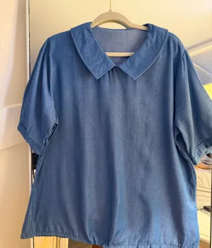 NEW Short Sleeve Pullover Tops Comfy Loose Peter Pan Lapel Collar XL thumbnail 1