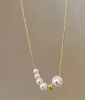 Gold Plated Pearl Necklace White thumbnail 2