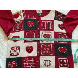Vintage Heirloom Collectibles Wool Blend Valentines Cardigan XL Red/White thumbnail 7
