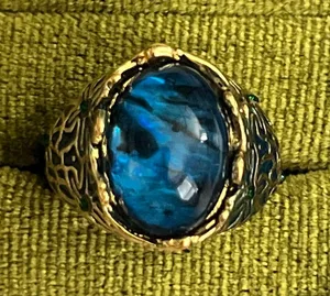 Vintage Design Golden w/ Gorgeous Hues of Blue Gemstone Statement Band Size 6 thumbnail 1