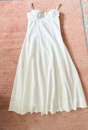 Zara White Eyelet Cotton Midi Sundress Corset Bustier Adjustable Straps NWT M thumbnail 1