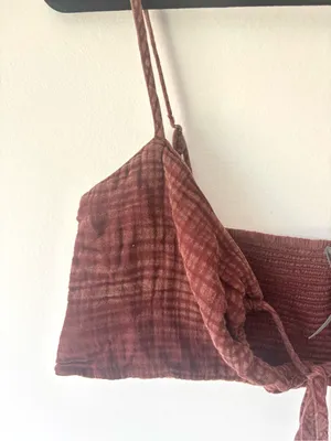Anthropologie Smocked Gauzy Tie-front Crop Top Bralette Maroon Festival thumbnail 2