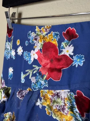 Alice + Olivia Blue Floral Skirt Velvet Burnout Tiered Ruffles Size 0 New NWT thumbnail 6