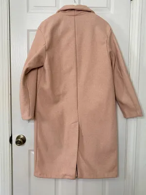 Bershka Women Blush Pink Long Coat Minimalist Quiet Luxury Two Button Overcoat Size L thumbnail 3