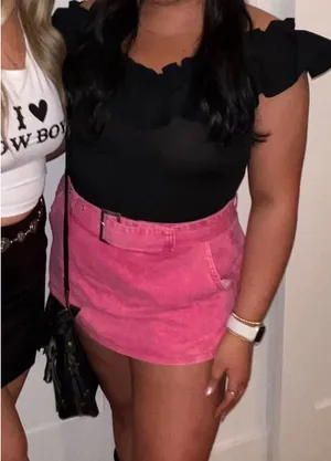 SheIn Pink Denim Buckle Mini Skort thumbnail 1