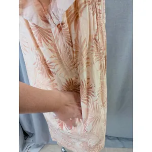 Faherty Linen Blend‎ Palm Print Pintuck Henley Shift Dress Peach Cream XXL thumbnail 9