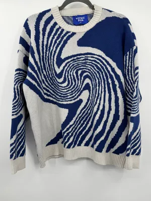 Aelfric Eden Swirl Whirlpool Knit Sweater XL‎ Blue White Oversized Y2K thumbnail 2