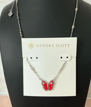 Kendra Scott | Silver Tone Red Butterfly Pendant Necklace thumbnail 1