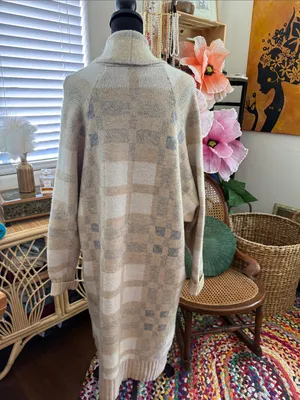 A New Day Beige Boho Hippie Maxi Cardigan Duster Sweater thumbnail 2